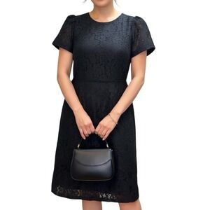 J. Crew Collection Black Lace Puff Sleeve Open Back Tie‎ Dress Size 6 NWT